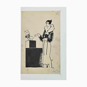 Bernard Bécan, Election Day, Original China Ink, Early 20th-Century