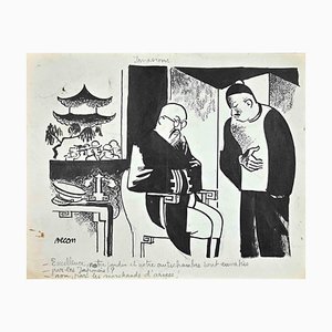 Bernard Bécan, Serving the Chinese Khan, Original Drawing, Mid 20th-Century