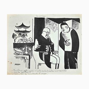 Bernard Bécan, Sirviendo al khan chino, dibujo original, mediados del siglo XX