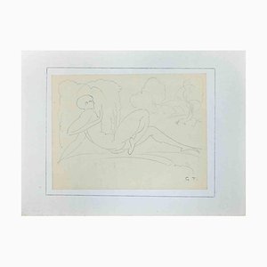 Georges-Henri Tribout, Liegender Akt, Original Bleistiftzeichnung, 1950er