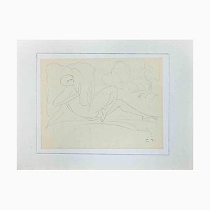 Georges-Henri Tribout, nudo disteso, disegno a matita originale, anni '50