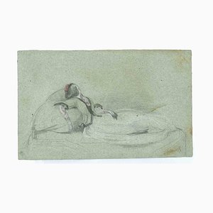 Achille Devezie, Woman Dreaming on the Water, Original Pencil Drawing, 1830s