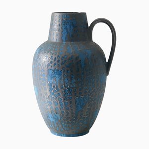 Large West German Vase in Graphite and Blue Ceramic, 1970s