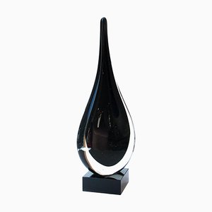 Sculpture de Style Flavio Poli Mid-Century en Verre de Murano Noir, Italie, 1970