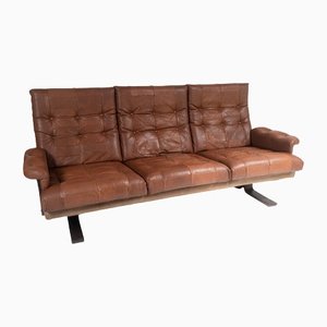 Mid-Century Scandinavian Three Seater Sofa in Brown Patchwork Leather and Suede, 1970s