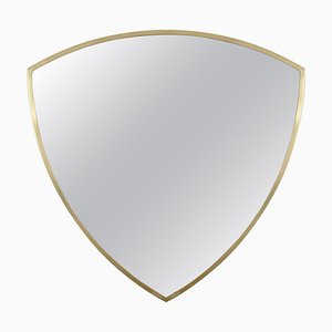 Mid-Century Brass Shield-Shaped Wall Mirror, Italy, 1950s
