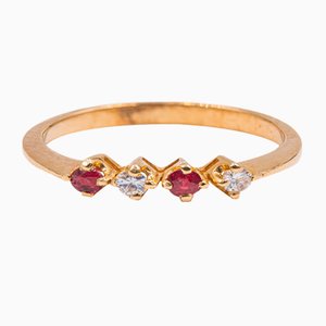 18k Yellow Gold Ring with Rubies and Diamonds 0.10ct, 1970s