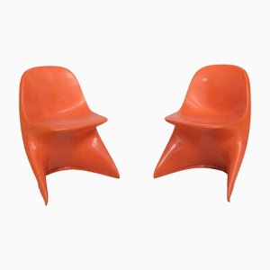 Vintage Orange Plastic Chairs by Alexander Begge for Casalino’s, Set of 2