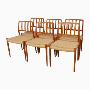 Model 83 Dining Chairs in Teak with New Danish Cord Seatings by Niels Otto Møller for J.L. Møllers, Set of 6