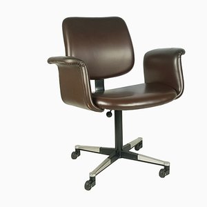 Italian Brown Skai and Metal Wheeled Office Chair