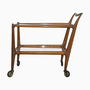 Vintage Italian Number 58 Bar Cart in Wood and Glass