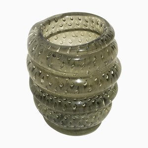 Jarrón italiano vintage en forma de espiral de cristal de Murano verde