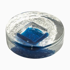 Vintage Mid-Century Ashtray in Murano Glass and Frosted Glass with Blue Accents