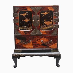 Japanese Parquetry and Brass Mounted Table Top Cabinet, 1800s