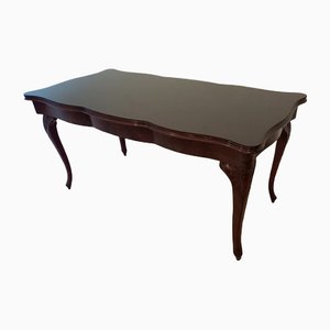 Vintage Chippendale Table in Smoked Tempered Glass with Walnut Top