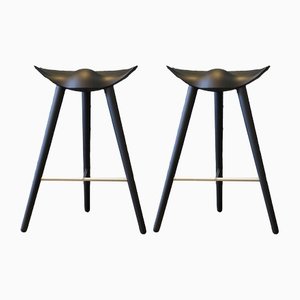 Black Beech and Stainless Steel Ml42 Bar Stools by Mogens Lassen, Set of 2