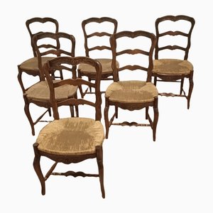 Antique French Provencal Chairs in Oak, Set of 6