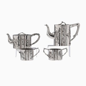 Chinese Solid Silver Tea Set by Singfat, 1900s, Set of 4