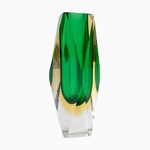 Vintage Flavio Poli Style NOS Vase in Green Submerged Murano Glass