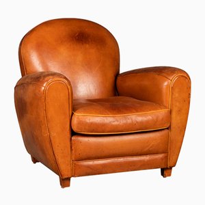 French Leather Wing Back Armchair, 1960s