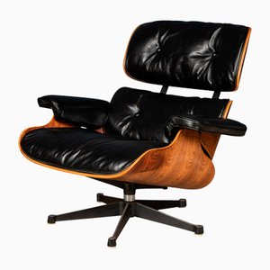 Black Leather Lounge Chair from Mobilier International, 1980s