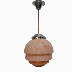 Art Deco Hanging Lamp with Marbled Stepped Shade