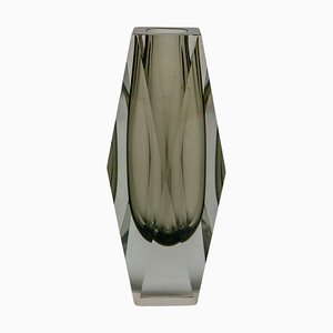 Vintage Italian Flavio Poli Style Vase in Massive Grey Sommerso Murano Glass