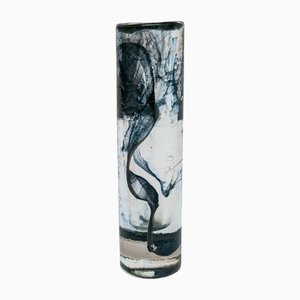 Hohe Italienische Vintage Vase aus Klarem Murano Glas mit Tintenähnlichem Dekor