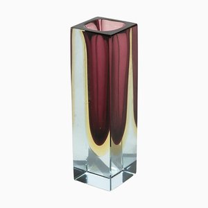 Small Vintage Geometric Flavio Poli Style Vase in Violet Sommerso Murano Glass