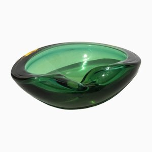 Vintage Flavio Poli Style Ashtray in Green Murano Glass