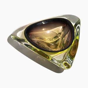 Vintage Italian Bowl in Uranium Murano Style Glass with Yellow and Green Hues, 1970s