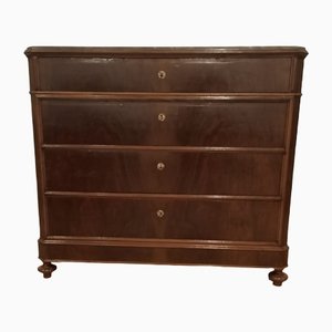 Antique Italian Handmade Chest of Drawers in Walnut and Brass