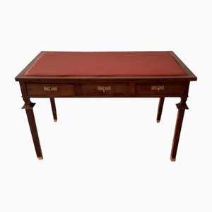 Vintage Empire Style Desk in Walnut with Brass Feet and Leather Top