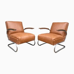 Bauhaus Armchairs in Tubular Steel and Leather by Mücke From Thonet, 1930s, Set of 2