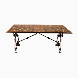Table in Marble Marquetry and Wrought Iron Base- Italy