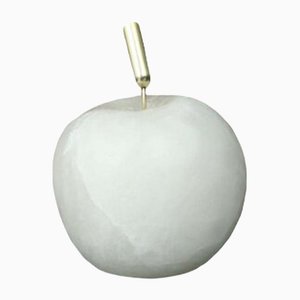 Apl Apple Sculpture of Alabaster and Brass by Edouard Sankowski for Krzywda With Polished Natural Brass and White Translucent Alabaster