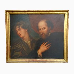 Retrato de Rubens y Van Dyck, década de 1800, óleo sobre lienzo, enmarcado