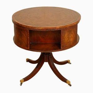 Regency Revolving Bookcase Drum Table Hand-Dyed Whiskey Brown