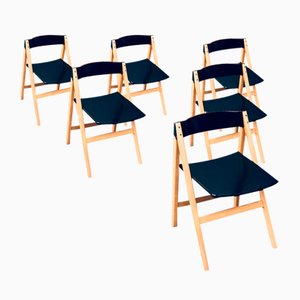 Italian Modern Plywood Folding Chairs, 1970s, Set of 6