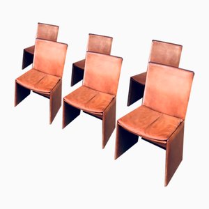 Postmodern Italian Leather Dining Chair Set, 1970s, Set of 6