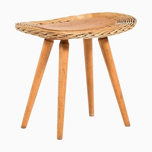 Tabouret Vintage en Hêtre et Rotin