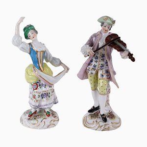 Statuette in porcellana dipinta di Meisen, set di 2
