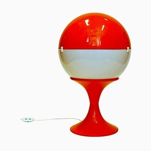 Lámpara de mesa con forma de globo era espacial en blanco y naranja, años 70