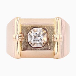 Signet Tank Ring in 18K Yellow Gold with Diamond, 1940s