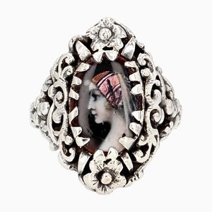 French Limoges Enamel Silver Ring, 1900s