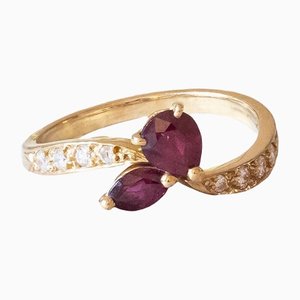 Vintage Ring in 18K Gold with Diamonds and Rubini, 1970s