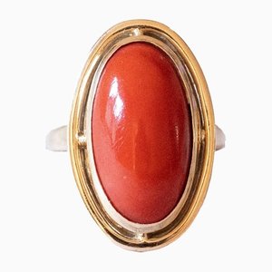 Vintage 14K Gold Ring with Coral, 1950s