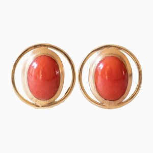 Boucles d'Oreilles Vintage en Or 18K avec Corail, 1950s