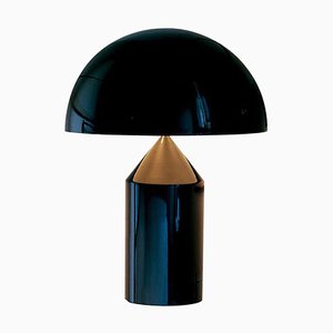 Lámpara de mesa Atollo pequeña de metal negro de Vico Magistretti para Oluce