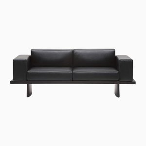 Refolo Modular Sofa in Wood and Black Leather by Charlotte Perriand for Cassina